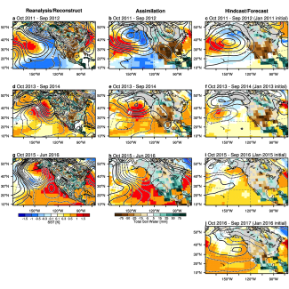 Map showing anomalies in SST and total soil water