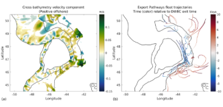 Models of the Deep Western Boundary Current and trajectories of floats from the Export Pathways campaign.