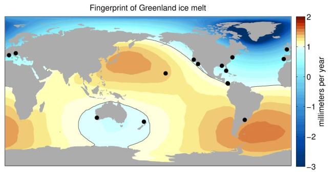 Fingerprint of Greenland ice melt and the contribution to global sea level rise