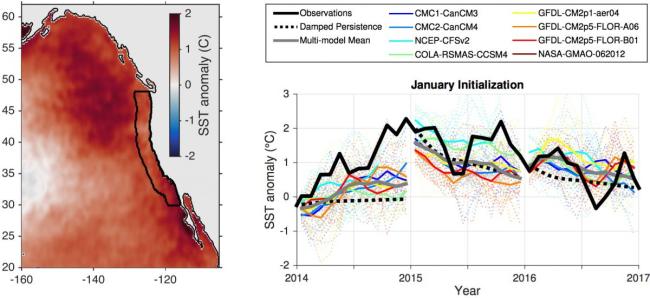 Mean 2014-2016 sea surface temperature anomaly (SSTa) in the Northeast Pacific