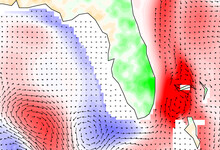 Currents and rainfall around Florida