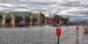 Street view with flooding and clouds